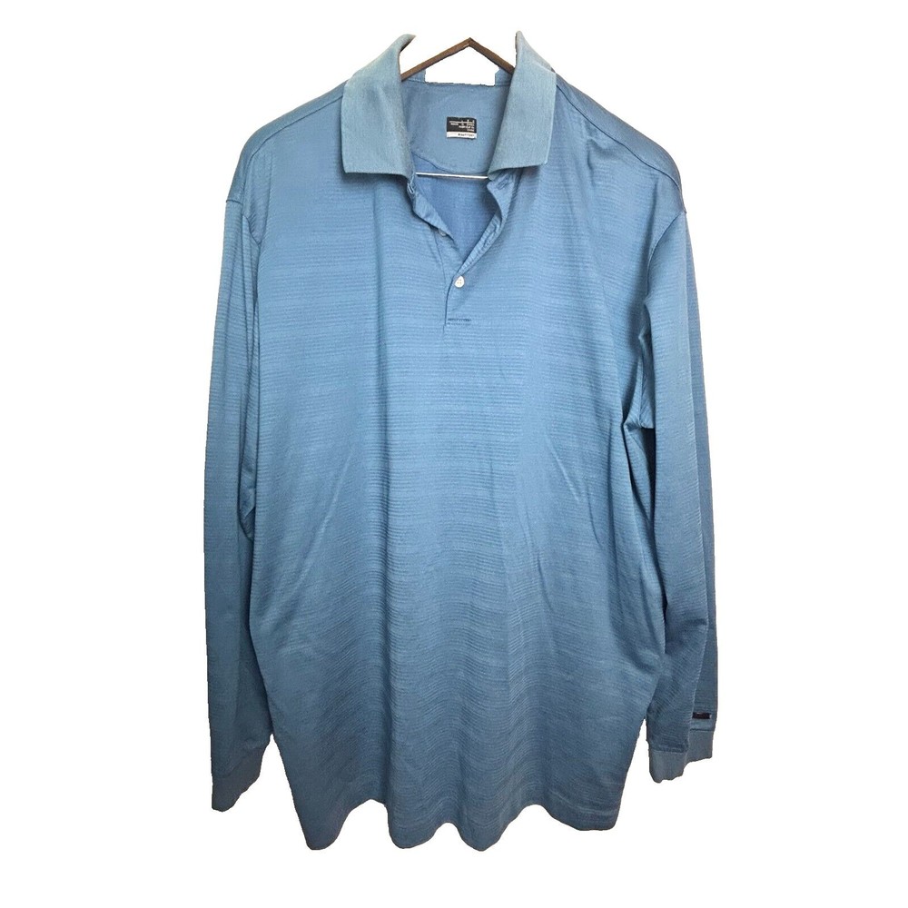 Tiger Woods Collection Shirt Men L Blue Nike Fit Dry Long Sleeve Golf Polo